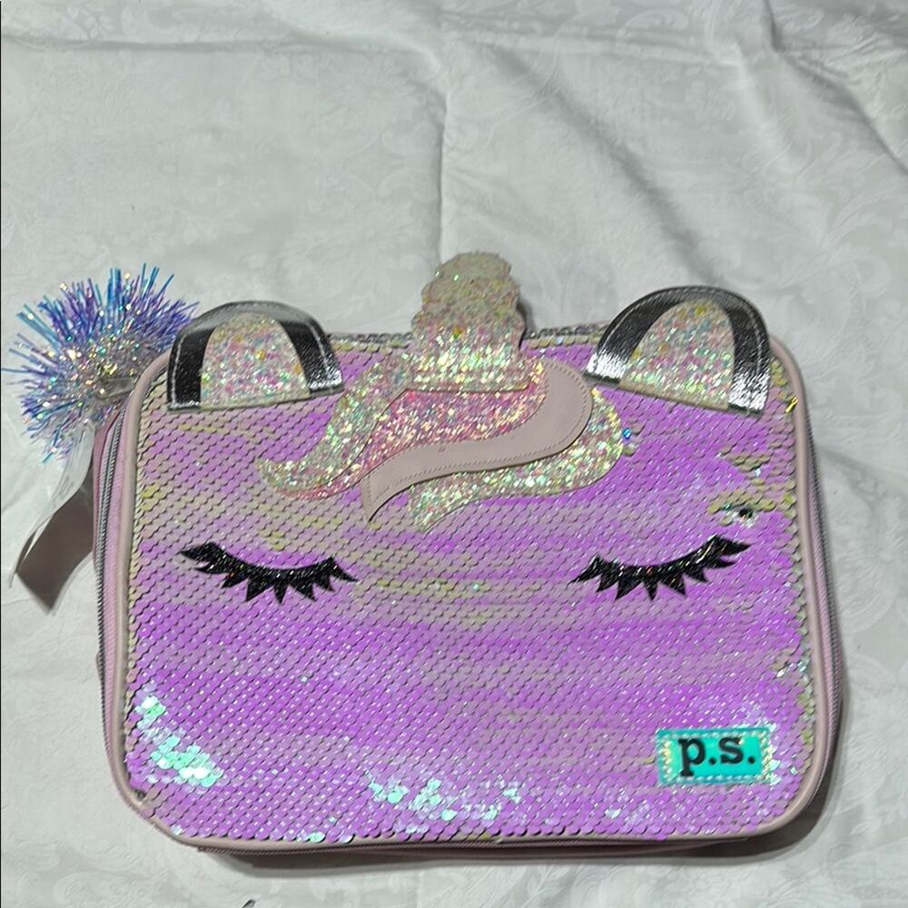 PS Aeropostal Pink Unicorn Sequin Kids insulated lunch Bag nwt